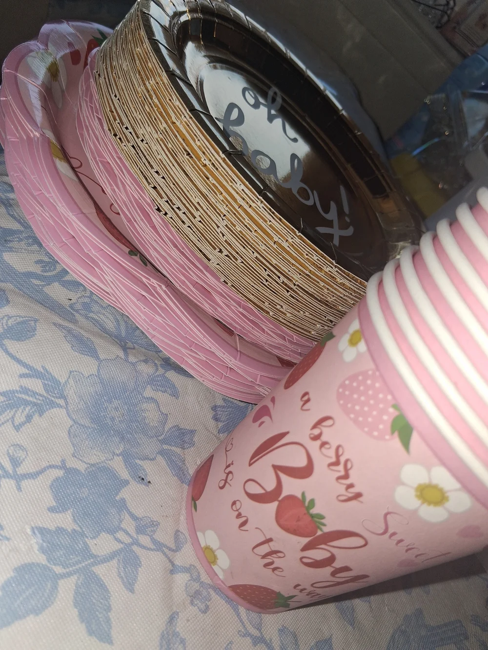 Sweet Berry Is On The Way Pink Strawberry Party Plates - Babyshower 70+set